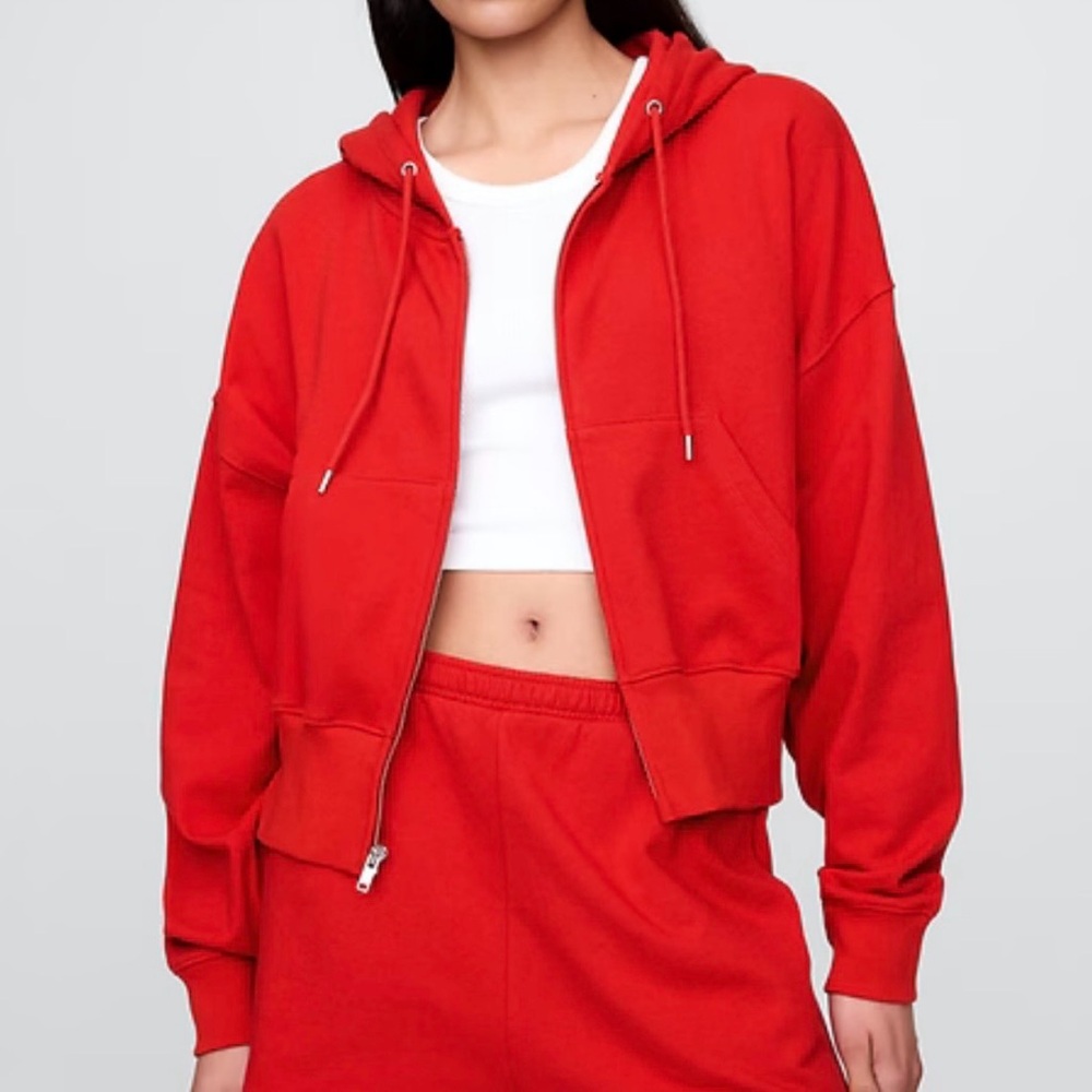 GAP Heavyweight French Terry Oversized Zip Wedge Hoodie in Tomato Sauce Red